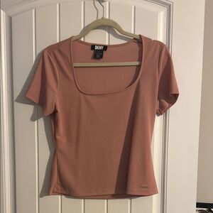 DKNY Pink Fitted Blouse with Short Sleeves